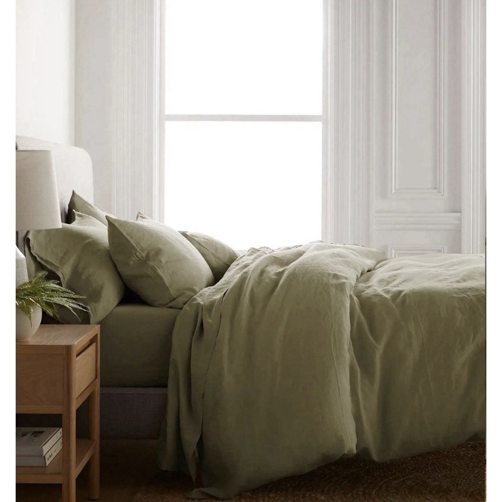 NWOT Quince European 100% Linen Duvet Cover Set Aloe King Cal King